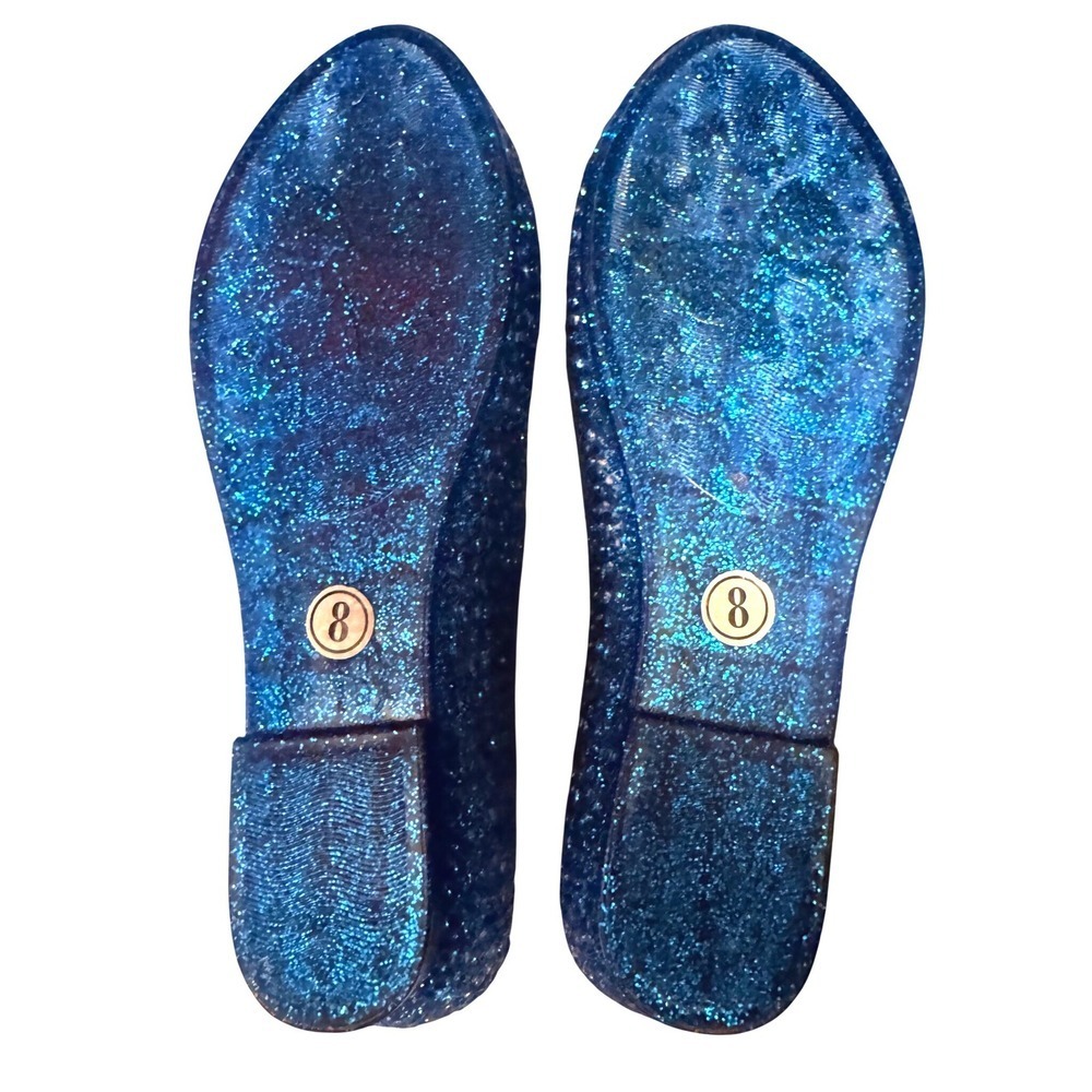 Blue Crystal Jelly Floral 8 Glitter Retro 80's Beach Party Summer Sparkly Flats - Picture 7 of 7